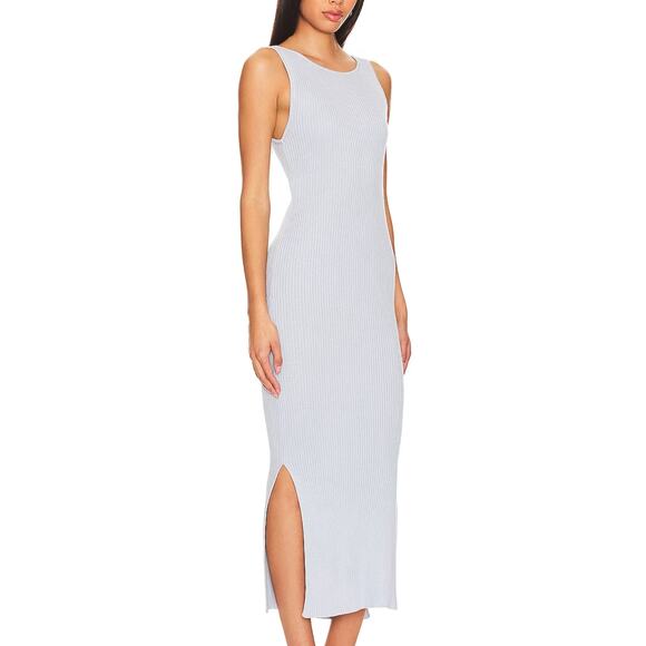 AYNI Milda Midi Ribbed Tank Dress Pastel Blue XS Bodycon Slit Designer $243 NEW - Picture 2 of 10